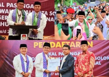 Tumpah Ruah, Ribuan Warga Antarkan Paslon H. Nofi Candra – Leo Murphy Daftar Ke KPU Kota Solok