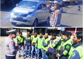 Jajaran Satuan Lalu Lintas Polres Solok Berikan Himbauan Keselamatan Kepada Komunitas Gojek