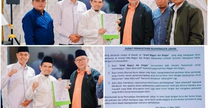Wakil Bupati Solok Terima Surat Pernyataan Pembebasan Lahan Jalan Alternatif Penghubung Kabupaten Solok dengan Kabupaten Solok Selatan.